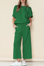 Load image into Gallery viewer, Gray Textured Loose Fit T Shirt & Drawstring Pants Set