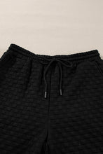 Load image into Gallery viewer, Black Checkered Textured Split Pullover Top and Pants Set