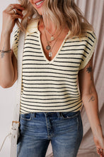 Load image into Gallery viewer, Black Stripe Turn-down Collar Sleeveless Knitted Top