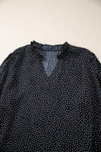 Load image into Gallery viewer, Black Plus Size Leopard Print Frill Notch V Neck Blouse