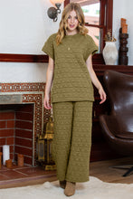 Load image into Gallery viewer, Blue Quilted Textured Short Sleeve Top and Wide Leg Pants Set