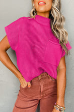 Load image into Gallery viewer, Pink Patch Pocket Ribbed Knit Short Sleeve Sweater