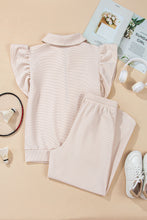 Load image into Gallery viewer, Apricot Textured Ruffle Sleeve Zipped Top and Wide Leg Pants Set