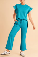 Load image into Gallery viewer, Dark Green Textured Ruffle Summer Top and Drawstring Pants Set
