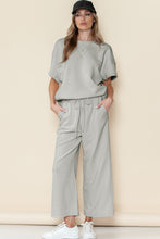 Load image into Gallery viewer, Gray Textured Loose Fit T Shirt & Drawstring Pants Set