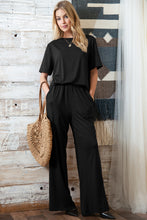Load image into Gallery viewer, Smoke Gray Solid Color T-Shirt and Wide Leg Pants Set