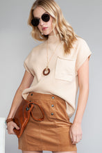 Load image into Gallery viewer, Pink Patch Pocket Ribbed Knit Short Sleeve Sweater