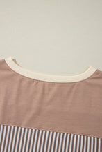Load image into Gallery viewer, Khaki Stripe Patchwork Bracelet Sleeve Plus Size T Shirt