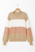 Load image into Gallery viewer, Dusty Pink Color Block Lantern Sleeve Drop Shoulder Sweater