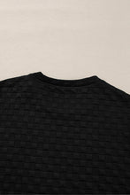 Load image into Gallery viewer, Black Checkered Textured Split Pullover Top and Pants Set