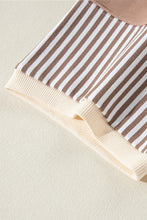 Load image into Gallery viewer, Khaki Stripe Patchwork Bracelet Sleeve Plus Size T Shirt