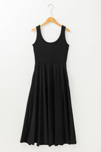 Load image into Gallery viewer, Black Sleeveless Scoop Neck Flared Split Midi Dress