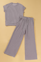 Load image into Gallery viewer, Wild Wind Solid Corded Knit Short Sleeve T Shirt and Wide Leg Pants Set
