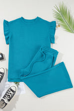 Load image into Gallery viewer, Dark Green Textured Ruffle Summer Top and Drawstring Pants Set