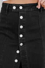 Load image into Gallery viewer, Black Button Fly Side Split High Waist Denim Midi Skirt