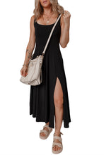 Load image into Gallery viewer, Black Sleeveless Scoop Neck Flared Split Midi Dress