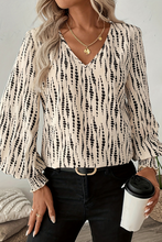 Load image into Gallery viewer, Apricot Abstract Print Puff Sleeve Smocked Cuffs Blouse