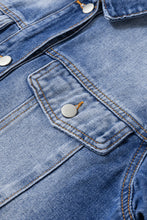 Load image into Gallery viewer, Peacock Blue Raw Edge Bell Short Sleeve Denim Jacket