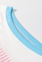 Load image into Gallery viewer, Khaki Stripe Patchwork Bracelet Sleeve Plus Size T Shirt