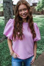 Load image into Gallery viewer, White Solid Textured O Neck Puff Sleeve Blouse