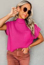 Load image into Gallery viewer, Pink Patch Pocket Ribbed Knit Short Sleeve Sweater