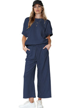 Load image into Gallery viewer, Gray Textured Loose Fit T Shirt & Drawstring Pants Set