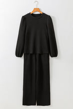 Load image into Gallery viewer, Black Textured Puff Sleeve Top and Pants Set