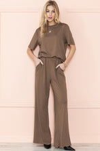 Load image into Gallery viewer, Smoke Gray Solid Color T-Shirt and Wide Leg Pants Set