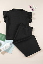Load image into Gallery viewer, Black Plus Ruffled Sleeve Quarter Zip Top & Wide Leg Pants Set