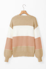 Load image into Gallery viewer, Dusty Pink Color Block Lantern Sleeve Drop Shoulder Sweater