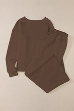 Load image into Gallery viewer, Dark Khaki Textured Loose Slouchy Long Sleeve Top and Pants Set