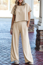 Load image into Gallery viewer, White Raw Hem Loose Tee and Wide Leg Pants Set