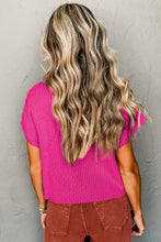 Load image into Gallery viewer, Pink Patch Pocket Ribbed Knit Short Sleeve Sweater