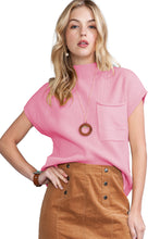 Load image into Gallery viewer, Pink Patch Pocket Ribbed Knit Short Sleeve Sweater