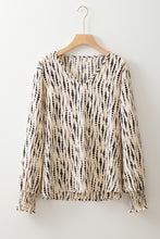 Load image into Gallery viewer, Apricot Abstract Print Puff Sleeve Smocked Cuffs Blouse