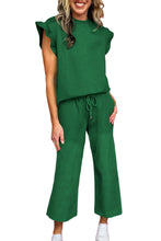 Load image into Gallery viewer, Dark Green Textured Ruffle Summer Top and Drawstring Pants Set