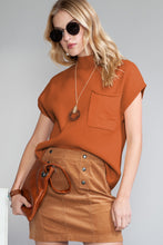 Load image into Gallery viewer, Pink Patch Pocket Ribbed Knit Short Sleeve Sweater