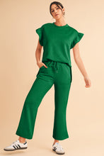 Load image into Gallery viewer, Dark Green Textured Ruffle Summer Top and Drawstring Pants Set