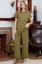 Load image into Gallery viewer, Blue Quilted Textured Short Sleeve Top and Wide Leg Pants Set