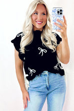 Load image into Gallery viewer, Black Bow Print Side Tie Scalloped Hem Knit Top
