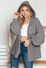 Load image into Gallery viewer, Green Flap Pockets Bishop Sleeve Zip Up Hoodie Jacket
