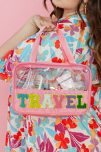 Load image into Gallery viewer, Black TRAVEL Chenille Letter Clear PVC Makeup Bag