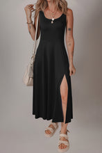Load image into Gallery viewer, Black Sleeveless Scoop Neck Flared Split Midi Dress