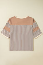 Load image into Gallery viewer, Khaki Stripe Patchwork Bracelet Sleeve Plus Size T Shirt