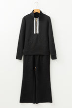 Load image into Gallery viewer, Black Textured Jacquard Quarter Zip Top and Crop Pants Set
