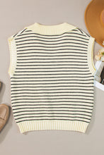 Load image into Gallery viewer, Black Stripe Turn-down Collar Sleeveless Knitted Top