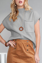 Load image into Gallery viewer, Pink Patch Pocket Ribbed Knit Short Sleeve Sweater