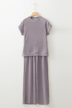 Load image into Gallery viewer, Wild Wind Solid Corded Knit Short Sleeve T Shirt and Wide Leg Pants Set