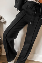Load image into Gallery viewer, Black Seamed Zipper Jacket and Drawstring Waist Pants Set