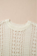 Load image into Gallery viewer, White Hollow Out Knit Bracelet Sleeve Drop Shoulder Sweater